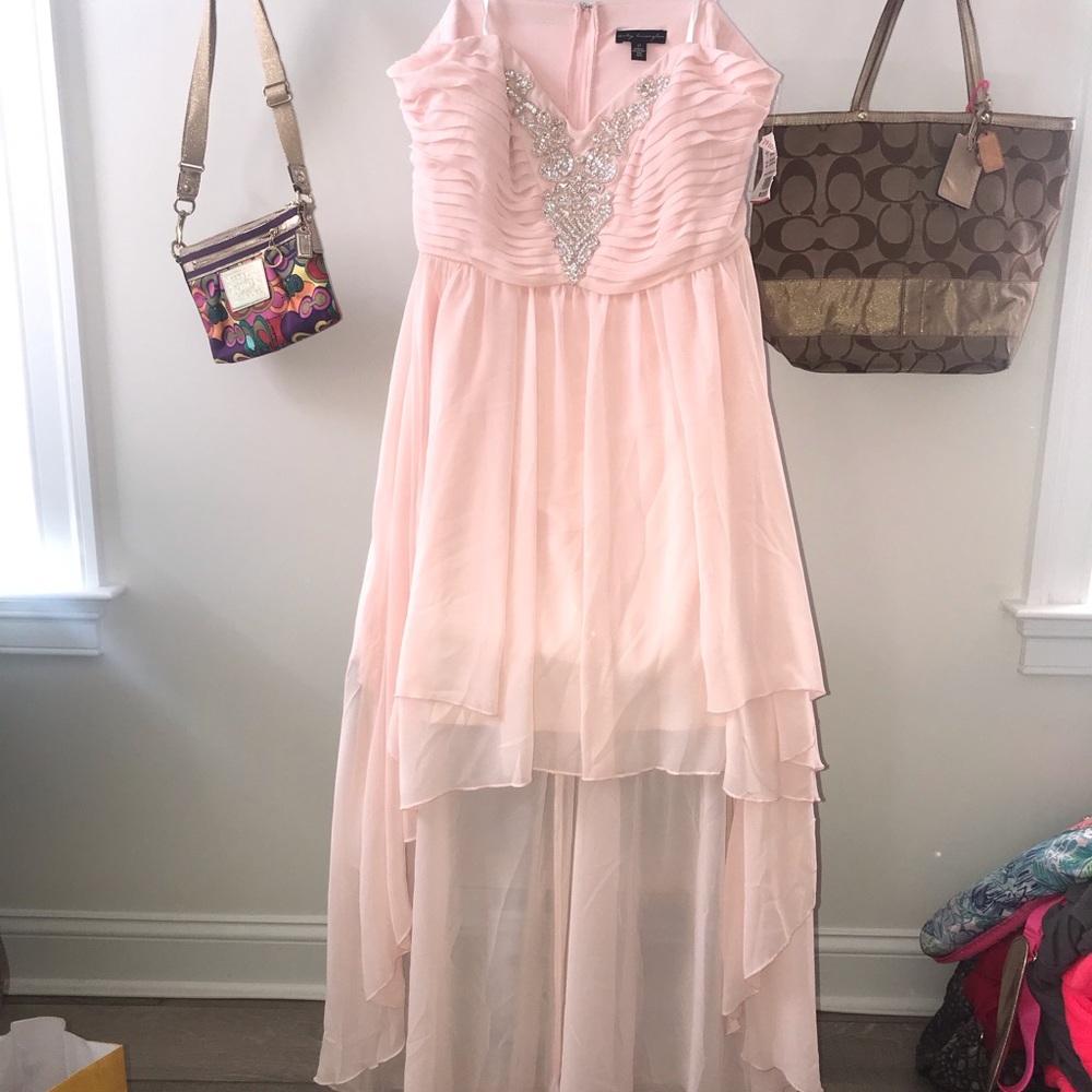 Blush pink high low dress.